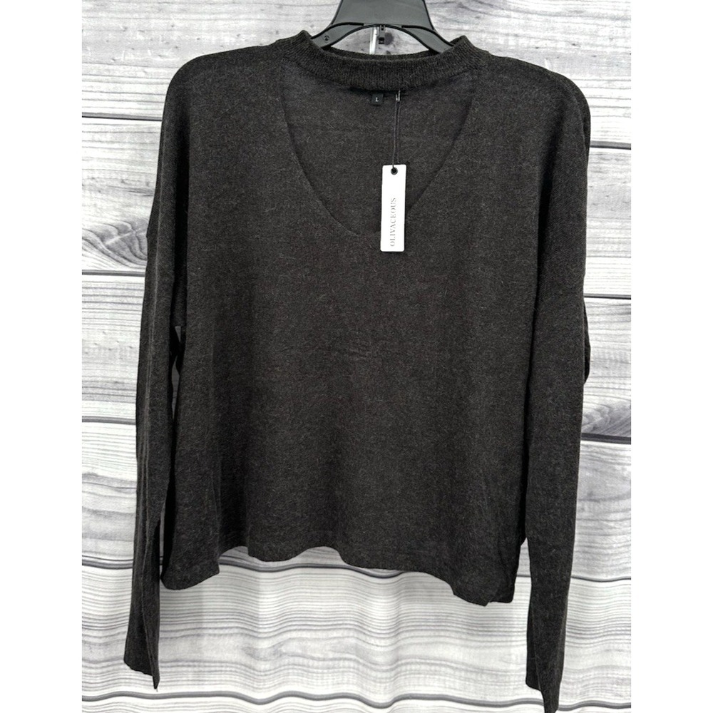 OLIVACEOUS CUT OUT WOOL BLEND‎ SWEATER Women's Size Large CHARCOAL GREY  NEW!!